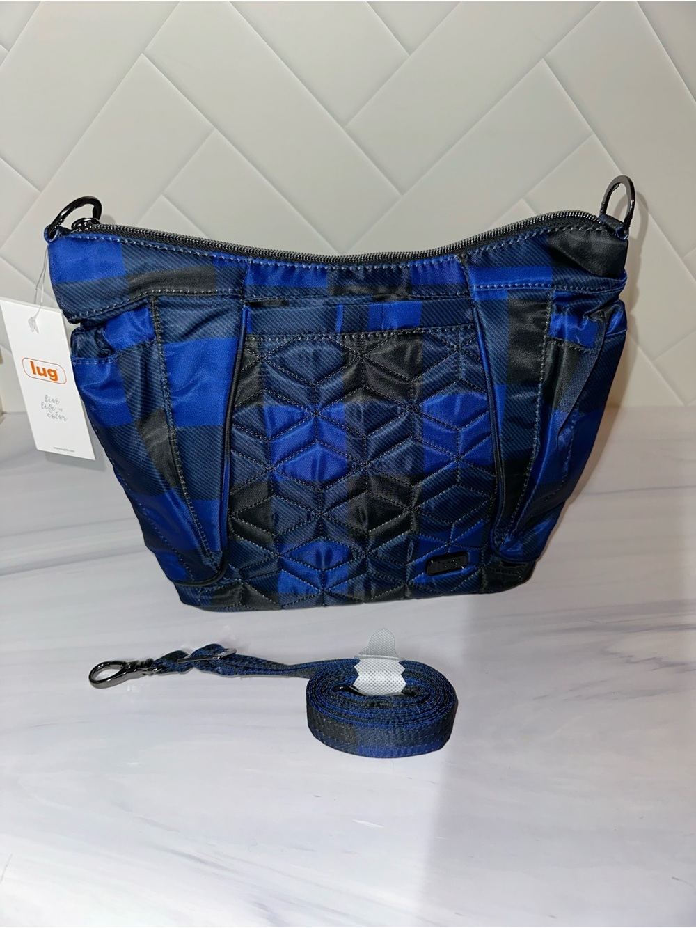Lug Mini Shuffle Crossbody Buffalo Blue Check - NEW